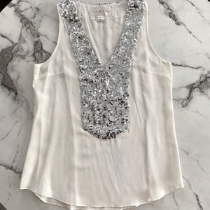 White silk top with sequin detail